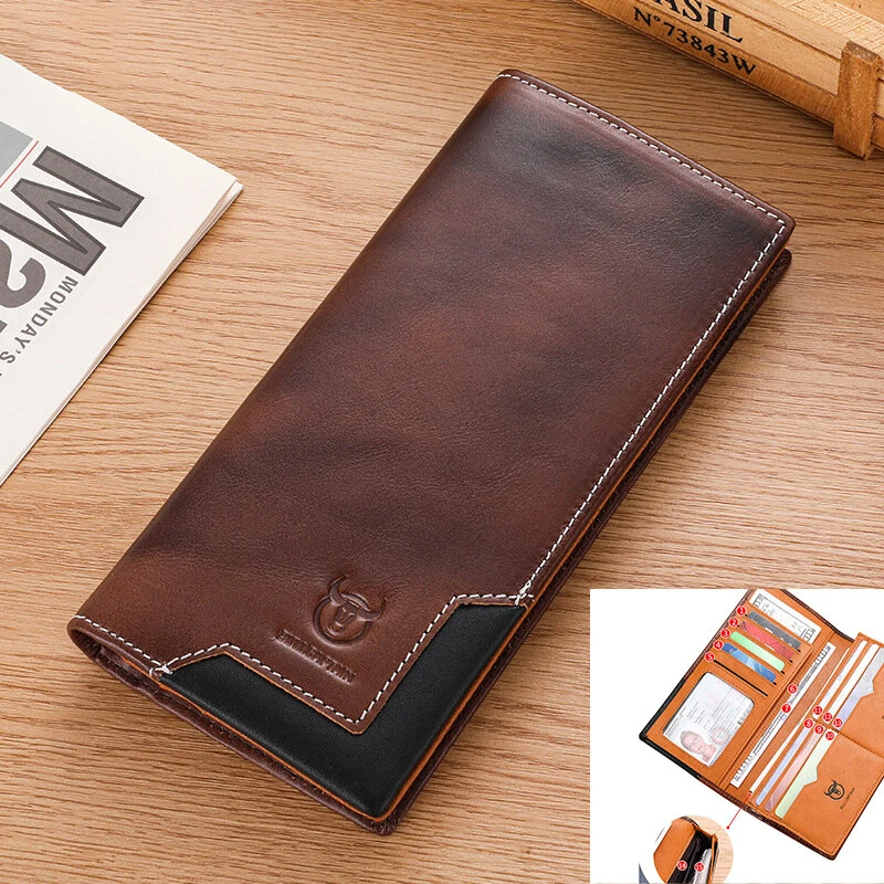 (image for) BULLCAPTAIN Genuine Leather Men’s Long Wallet Large-capacity Coin Purse RFID Blocking Credit Card Holder Multifunctional Handbag Clutch Wallet