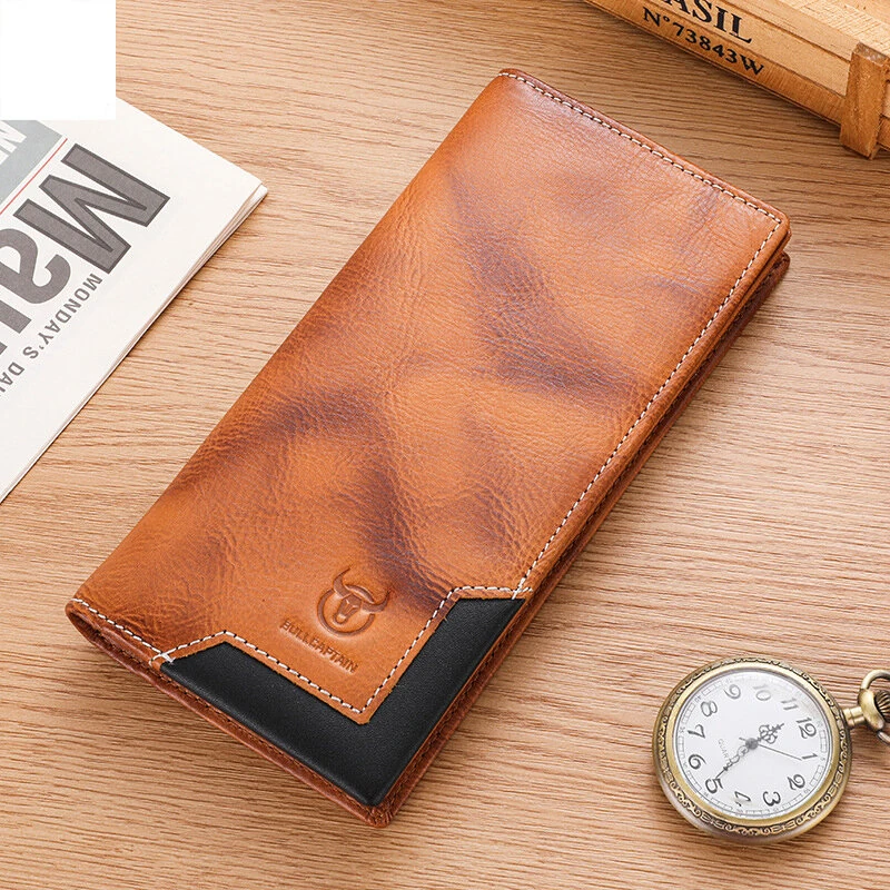 (image for) BULLCAPTAIN Genuine Leather Men’s Long Wallet Large-capacity Coin Purse RFID Blocking Credit Card Holder Multifunctional Handbag Clutch Wallet