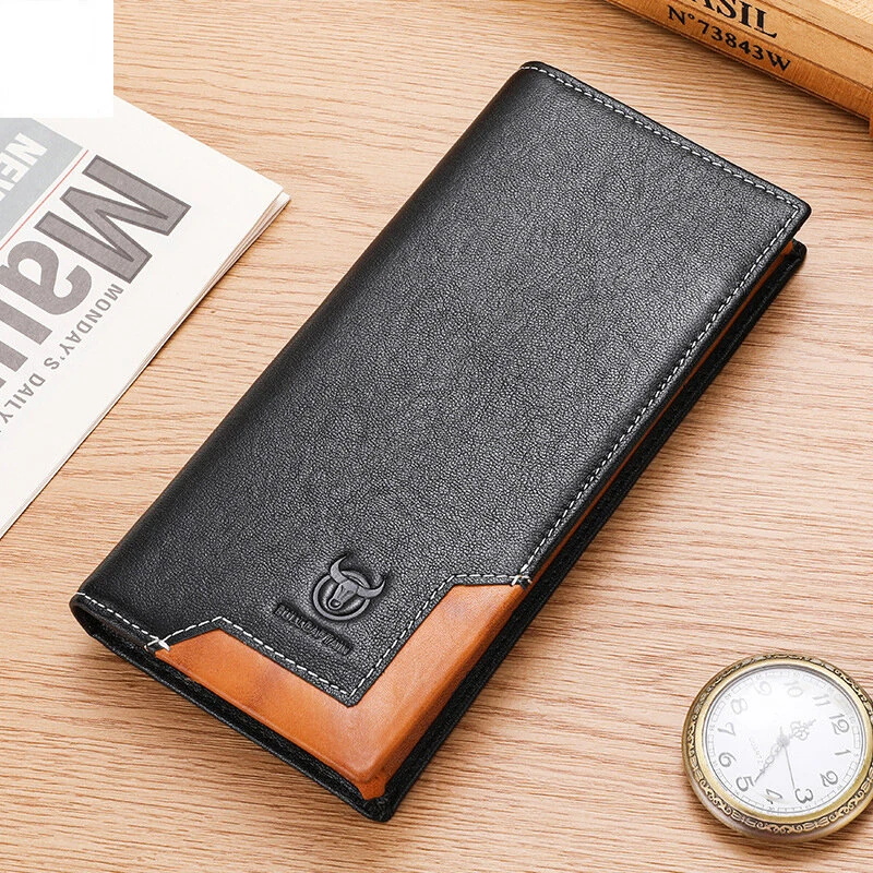 (image for) BULLCAPTAIN Genuine Leather Men’s Long Wallet Large-capacity Coin Purse RFID Blocking Credit Card Holder Multifunctional Handbag Clutch Wallet