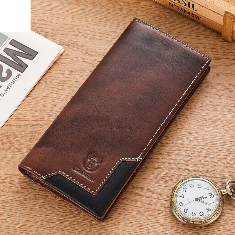 (image for) BULLCAPTAIN Genuine Leather Men’s Long Wallet Large-capacity Coin Purse RFID Blocking Credit Card Holder Multifunctional Handbag Clutch Wallet