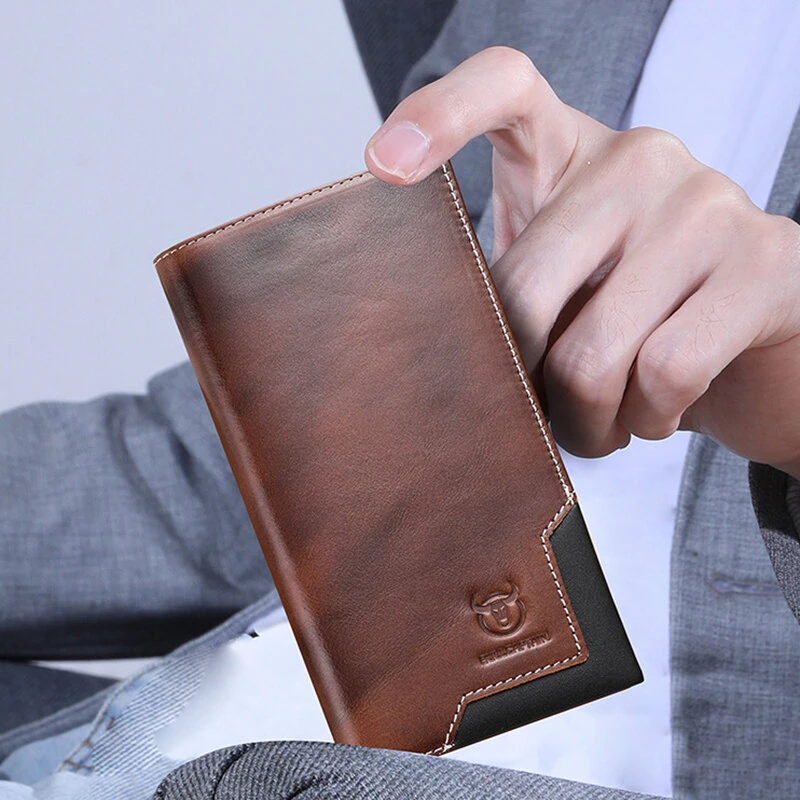(image for) BULLCAPTAIN Genuine Leather Men’s Long Wallet Large-capacity Coin Purse RFID Blocking Credit Card Holder Multifunctional Handbag Clutch Wallet